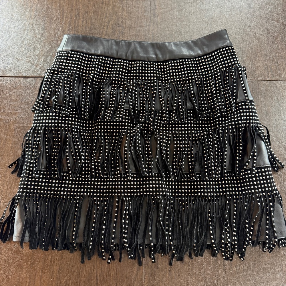 Sincerely Jules Black Studded Fringe Mini Skirt